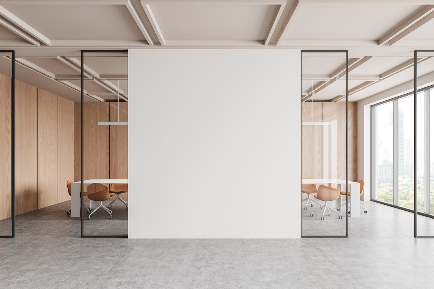Glass,Conference,Room,Interior,With,Armchairs,,Long,Board,And,Panoramic