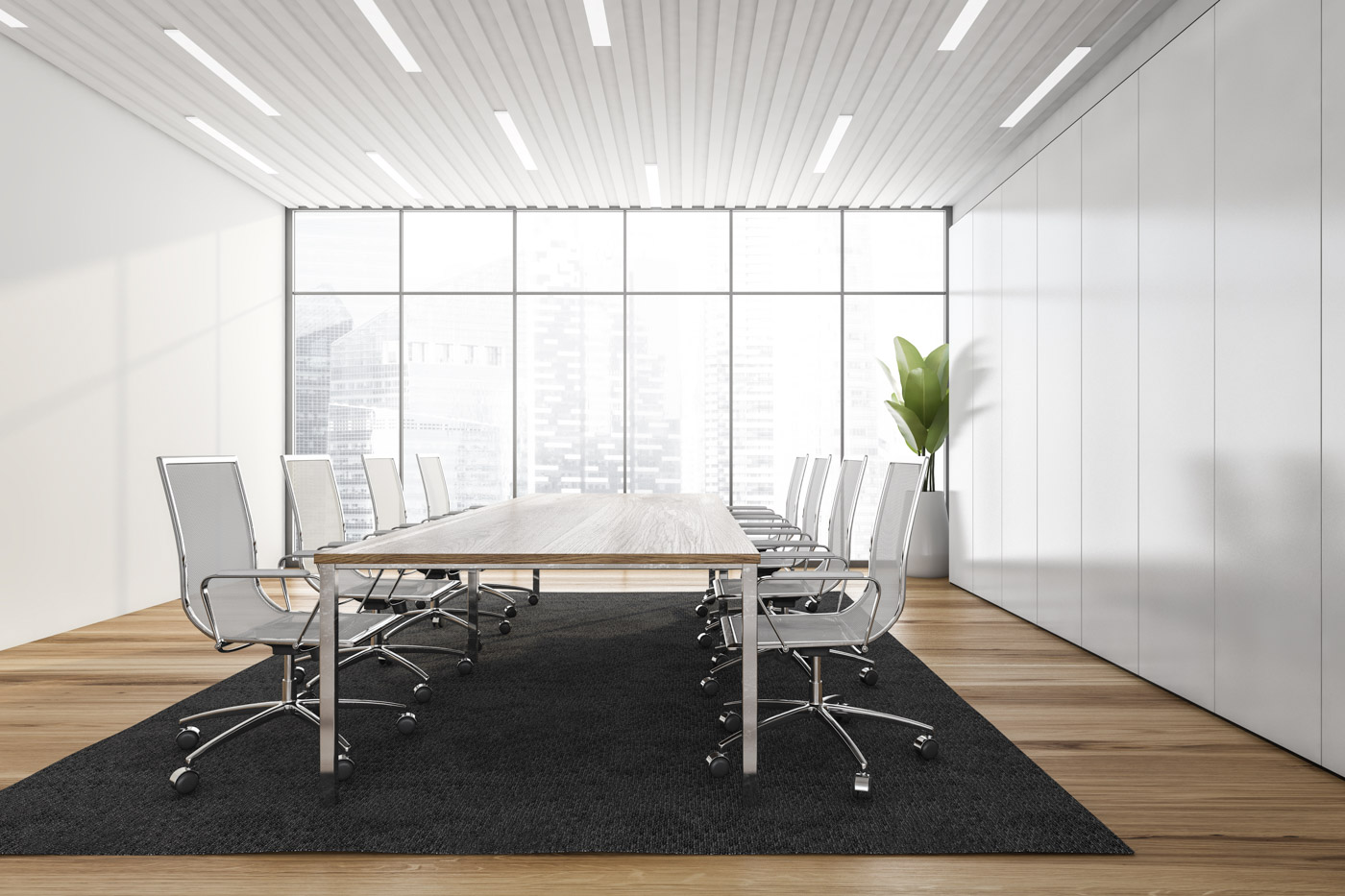 Business,Meeting,Room,With,White,Armchairs,And,Wooden,Table,,Black